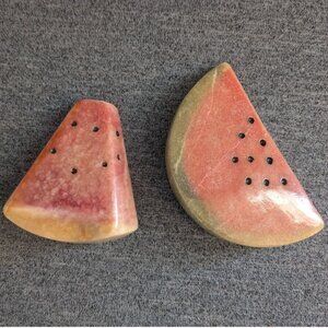 Vintage MCM Alabaster/Marble Stone Watermelon Slice, Decor/Paperweight, …